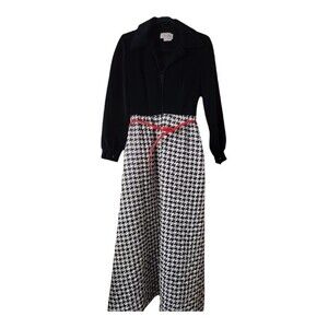 1950's Evelyn Pearson Maxi Robe Women M Black Plaid Costume Lounge Dress VTG